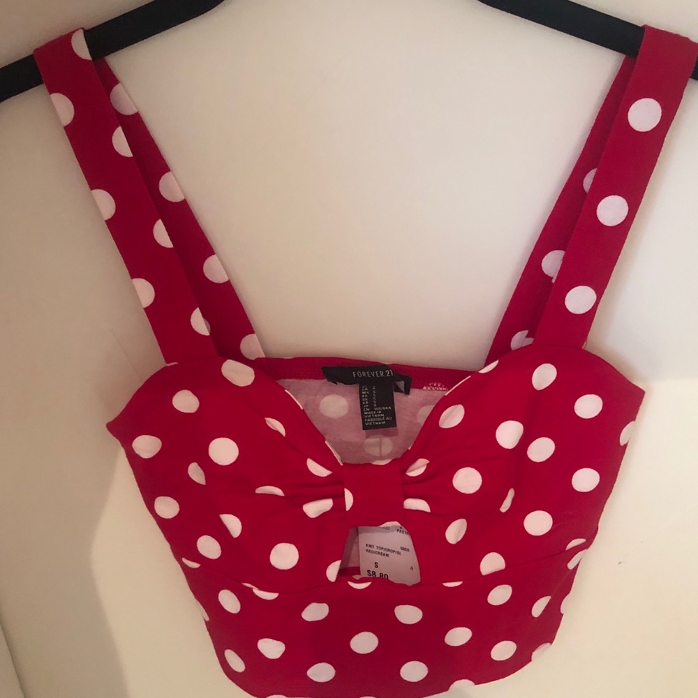 Red polka dotted crop top.